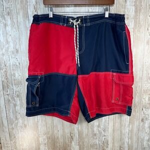 Boden Mens‎ Swim Trunks Size 40 Color Block Red Blue Drawstring Swim Shorts